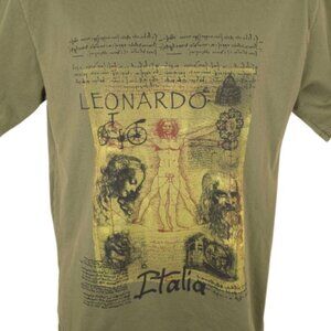 Vintage Leonardo Da Vinci T Shirt Mens Size Medium Green 90s Vitruvian Man Italy